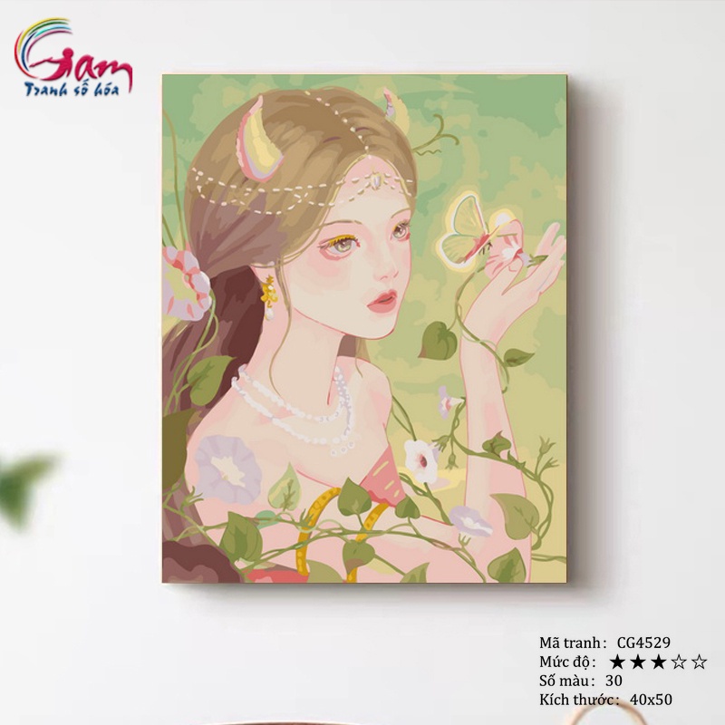 Tranh tô màu theo số cung hoàng đạo cô gái Kim Ngưu mới lọ màu to 5ml + 2 bộ cọ + khung 2.5cm CG4529