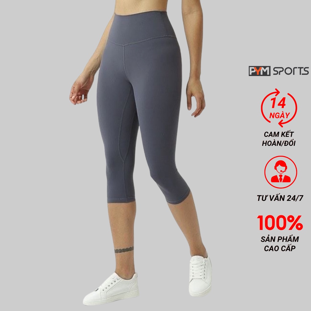 Quần legging ngố thể thao lulu, quần tập Gym - Yoga PYMSPORT - PYML020 lửng trơn, cạp cao nâng mông
