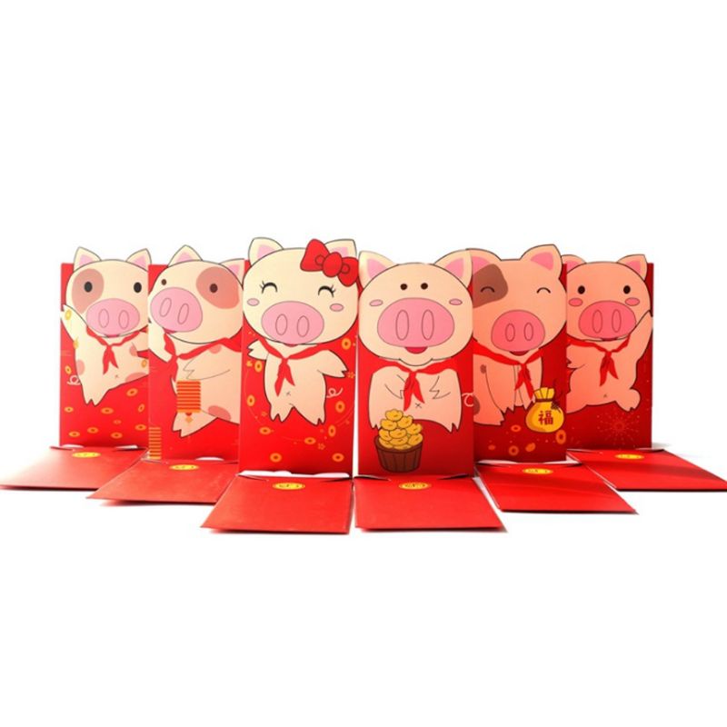 Aoto Set 6 Bao Lì Xì Đỏ Phong Cách Trung Hoa Truyền Thống Hongbao Làm Quà Tặng