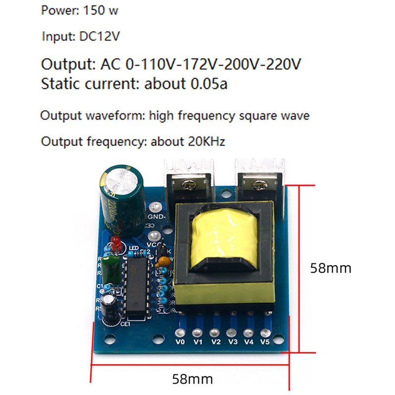 Bảng Mạch Tăng Áp 150W DC 12V Sang AC 110V 220V 20KHZ