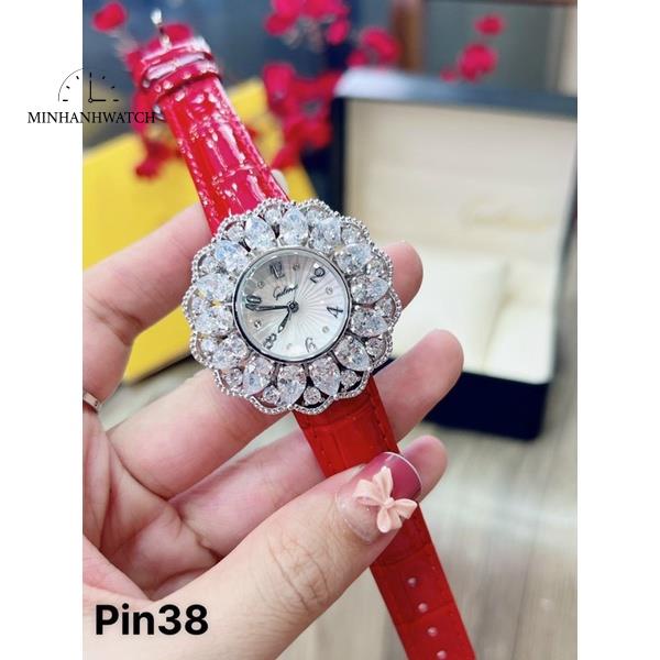 Đồng hồ nữ dây da Gulena 38mm mặt hoa
