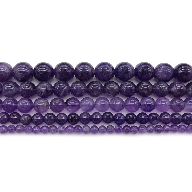 Aaa + 100% Đá Tự Nhiên Thạch Anh Tím Hạt Pha Lê Để Trang Sức Làm Vòng Tay DIY Vòng Cổ 4 / 6 / 8 / 10 / 12mm Dây 15 ''