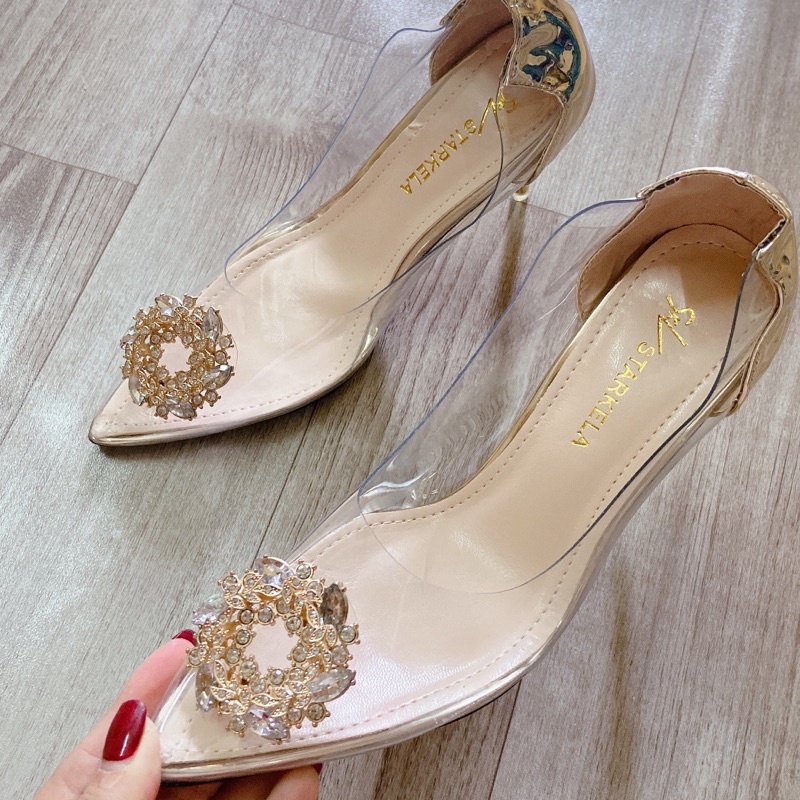 XẢ LỖ Giày cao gót/giày nữ công sở Pun Shoes đính hoa đá cực sang gót nhọn.