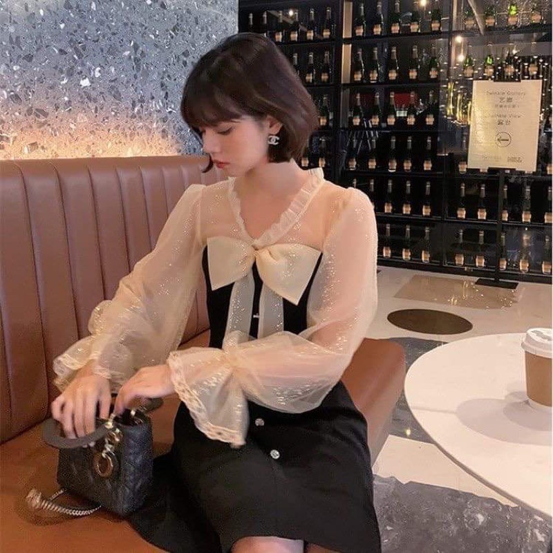 đầm tiểu thư tay phồng phối ren | BigBuy360 - bigbuy360.vn