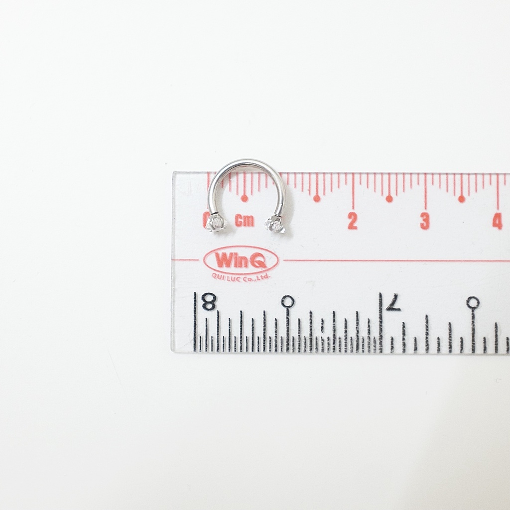 [1 Chiếc] Khuyên Bông Tai Chữ U 2 Đầu Đá Trắng Ngôi Sao Màu Bạc Thép Y Tế Titan Thép Không Gỉ Cá Tính Phong Cách Nam Nữ