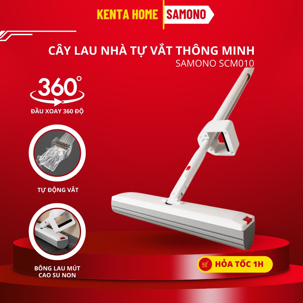 Cây lau nhà tự vắt thông minh đầu vắt xốp PVA cao cấp SAMONO SCM010 có thể xoay 360 độ lau sạch mọi góc- Hàng chính hãng