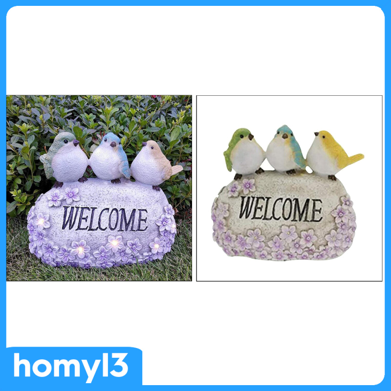 [Kayla's 3C]Solar LED Welcome Sign Garden Birds Statue Ornaments,Made of Highly Detailed Sculpted Durable Waterproof Resin