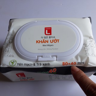 Khăn ướt gia đình CHOICE L Lotte Hàn Quốc 120 miếng (tờ) hương trà xanh & lô hội nắp nhựa tiện dụng