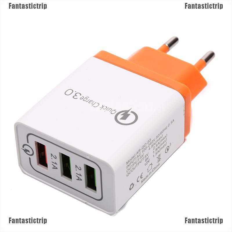 Fantastictrip 3 Port QC 3.0 Quick 5V Hub USB Wall Phone Charger Adapter For iPhone Samsung