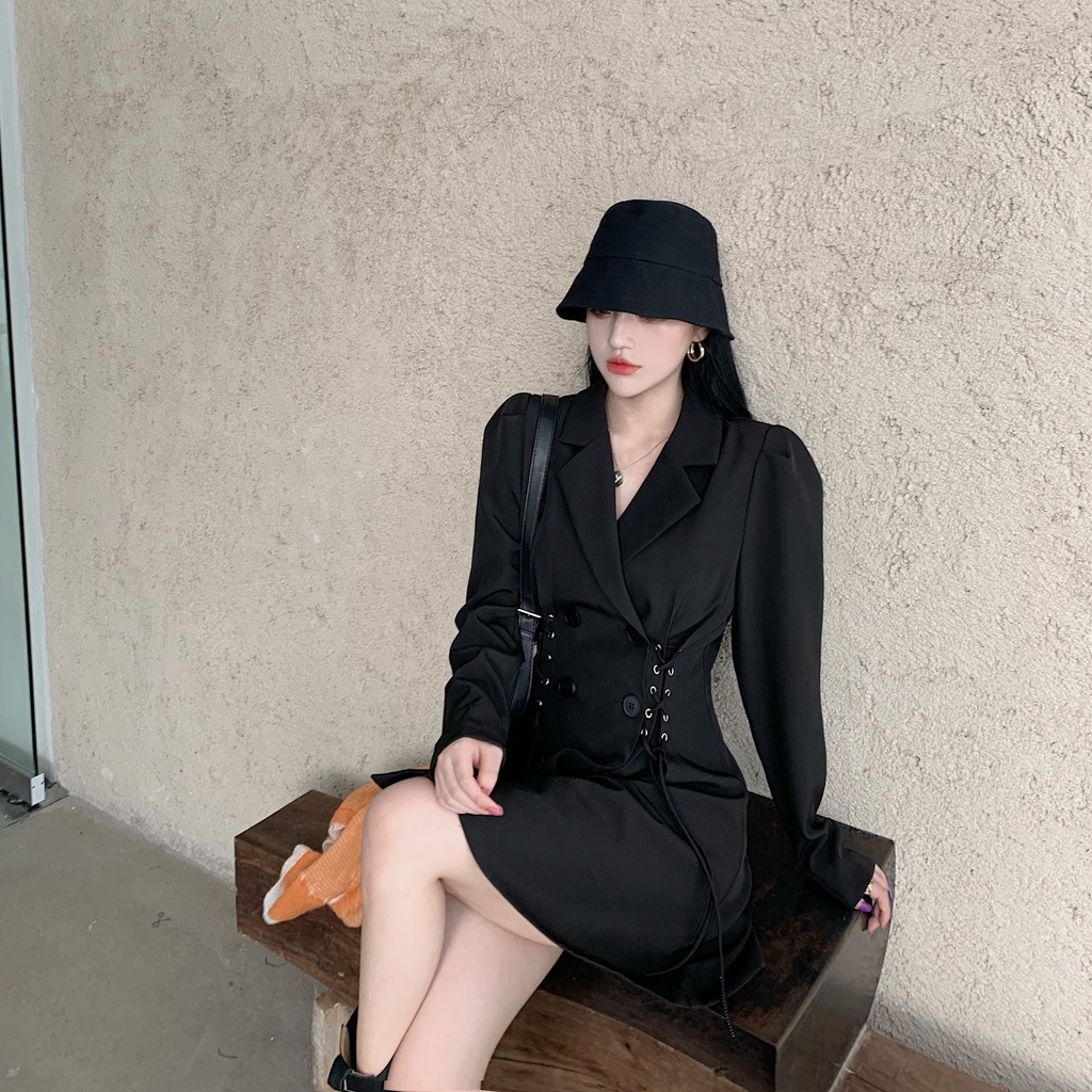 Đầm vest nữ blazer dây rút ngay eo dài tay dự tiệc Emilyshop ulzzang