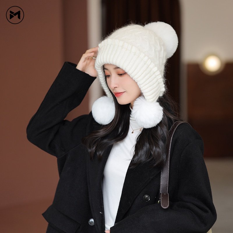 Mũ Len Đan Giữ Ấm Tai Thời Trang Thu Đông Hàn Quốc Cho Trẻ Em