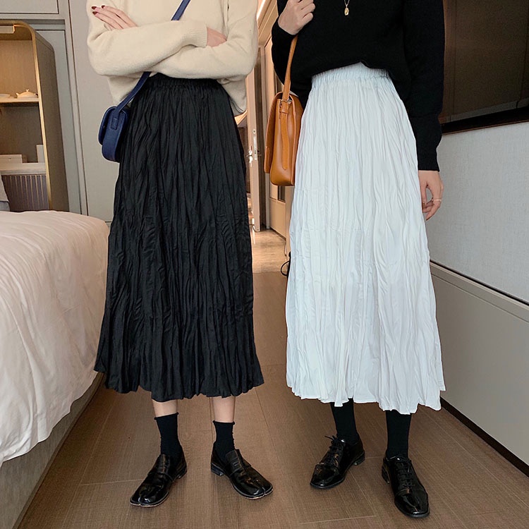 Chân váy SUXI dáng chữ A xếp ly đơn giản phong cách Hàn Quốc cho nữ