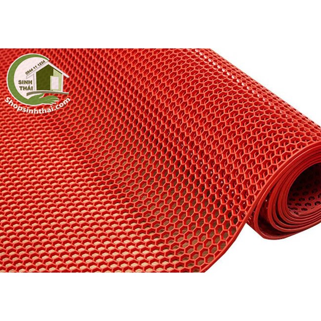 Thảm nhựa lưới tổ ong màu đỏ chống trơn trượt - [ 50cm x khổ 90cm] bán theo mét, cắt liền một tấm, không cắt rời
