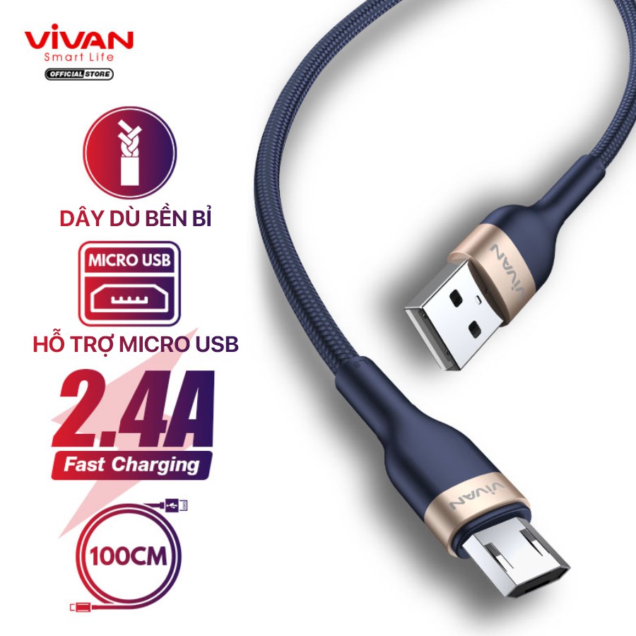 Cáp Sạc Nhanh Lightning/Type-C/Micro VIVAN Dây Dù Cho Các Dòng Android/ iOS VXC100