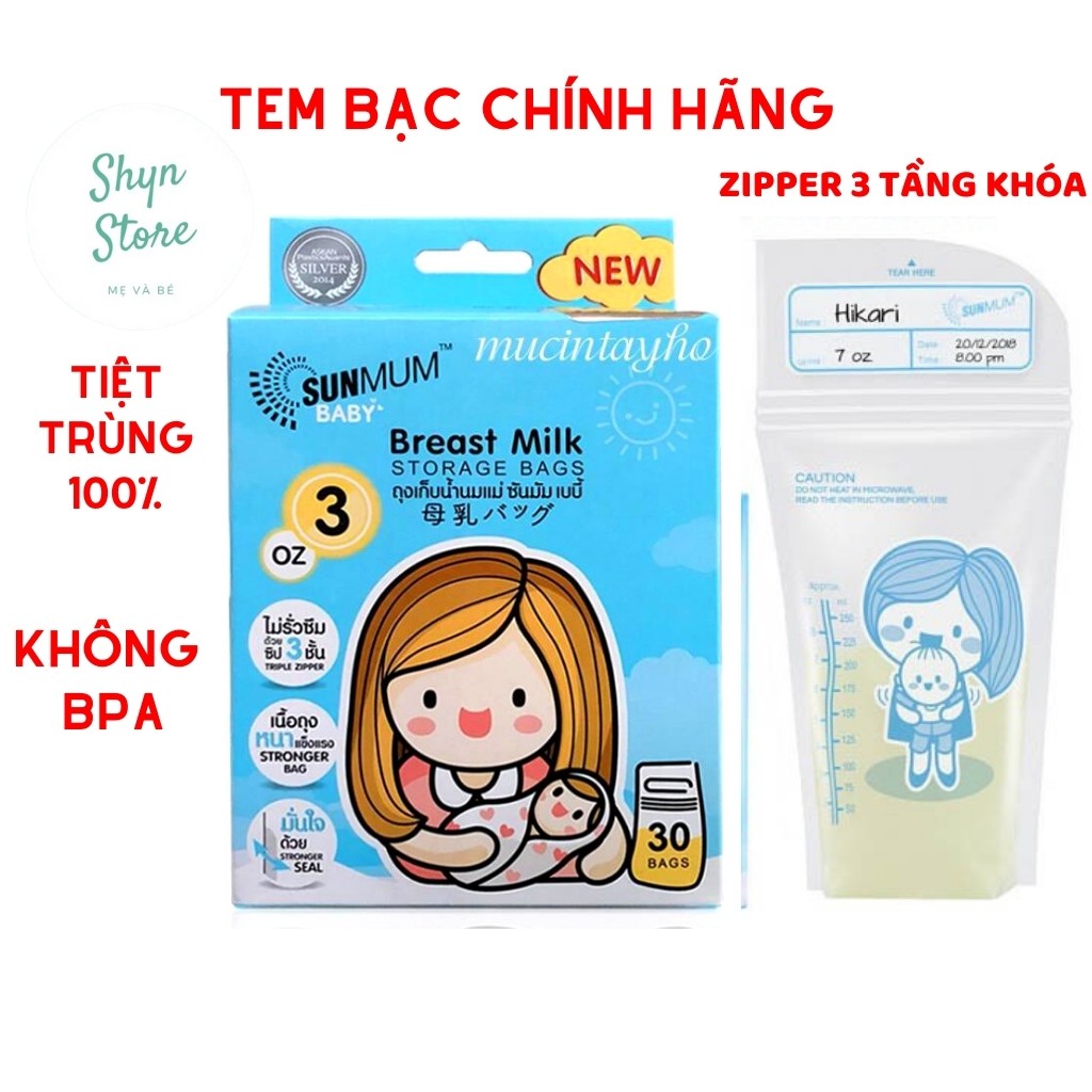 Túi trữ sữa Sunmum 100ml,250ml(TEM BẠC CHÍNH HÃNG) nhập khẩu thái lan