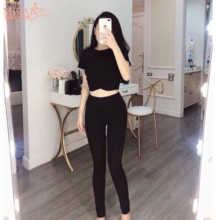 Quần legging nữ cạp lưng cao co giãn gen bụng nâng mông ôm sát có túi dáng quần tregging vải cotton dày mặc tập gym yoga