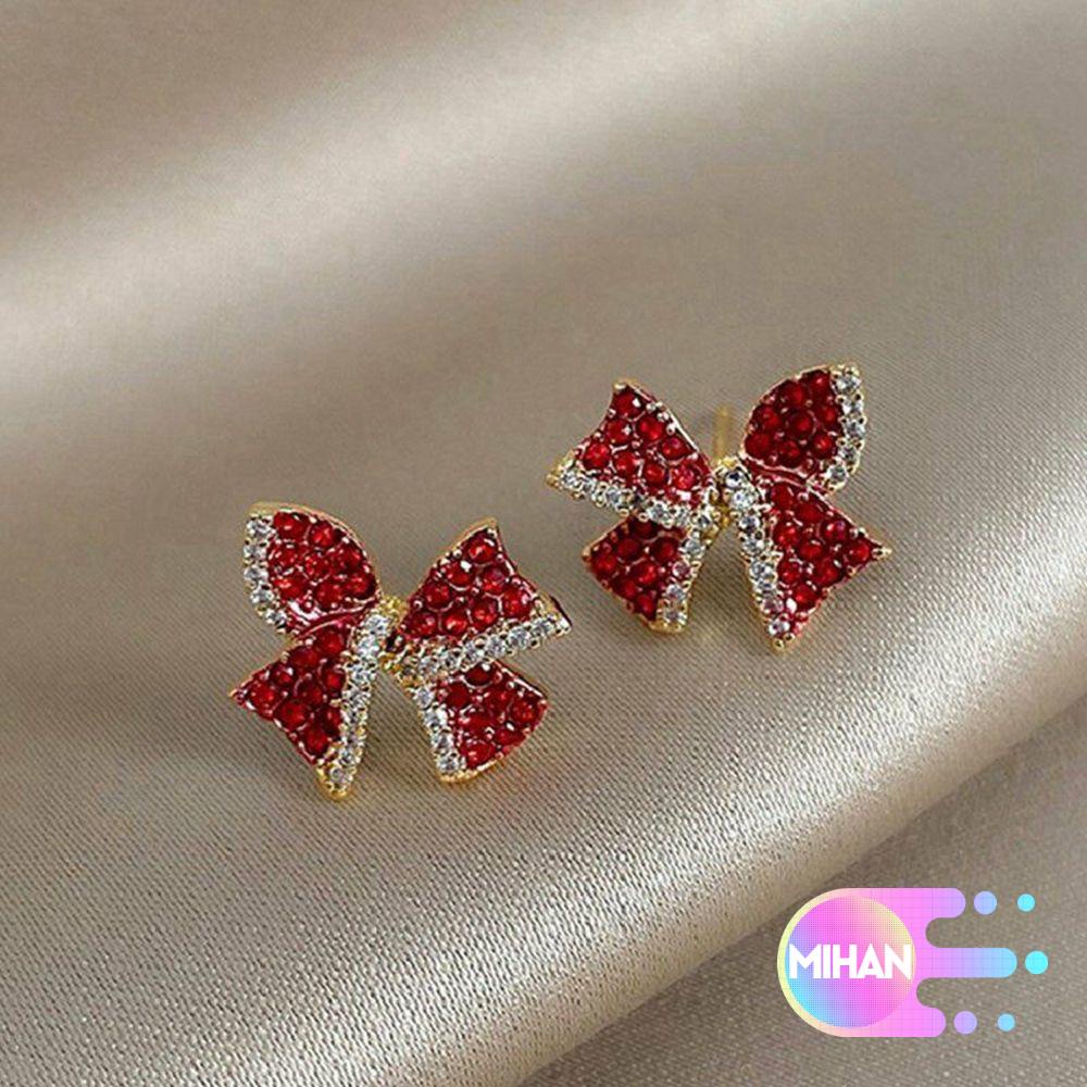 Bông Tai Dáng Dài Hình Nơ Đỏ Đính Đá Zircon MIHAN1 Thời Trang Cho Nữ|Trang Sức Đồng