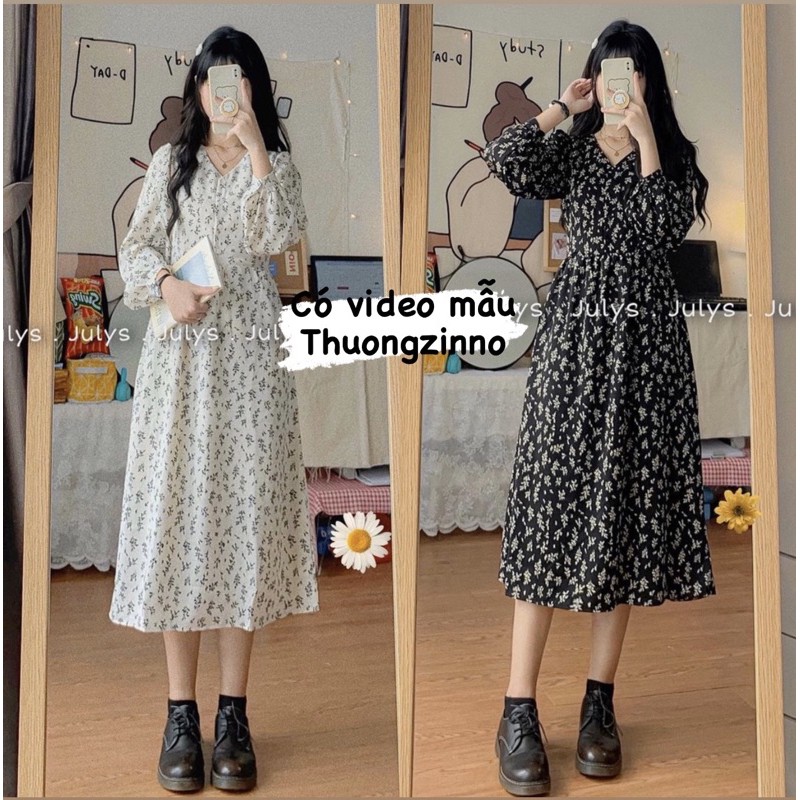 [Ảnh thật/Video] Váy hoa Hàn Quốc kiểu vintage dáng dài loại đep chất lụa hàn hai lớp