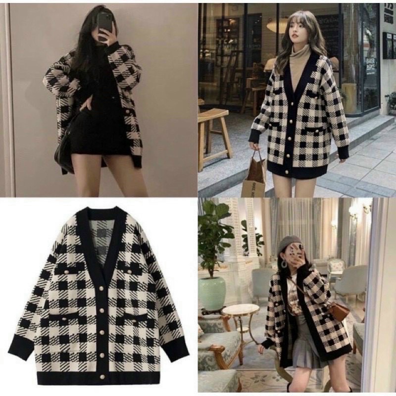 [ÁO KHOÁC] Cardigan Họa Tiết Kẻ Ô Chất Len Dày Dặn Dành Cho Nữ | WebRaoVat - webraovat.net.vn