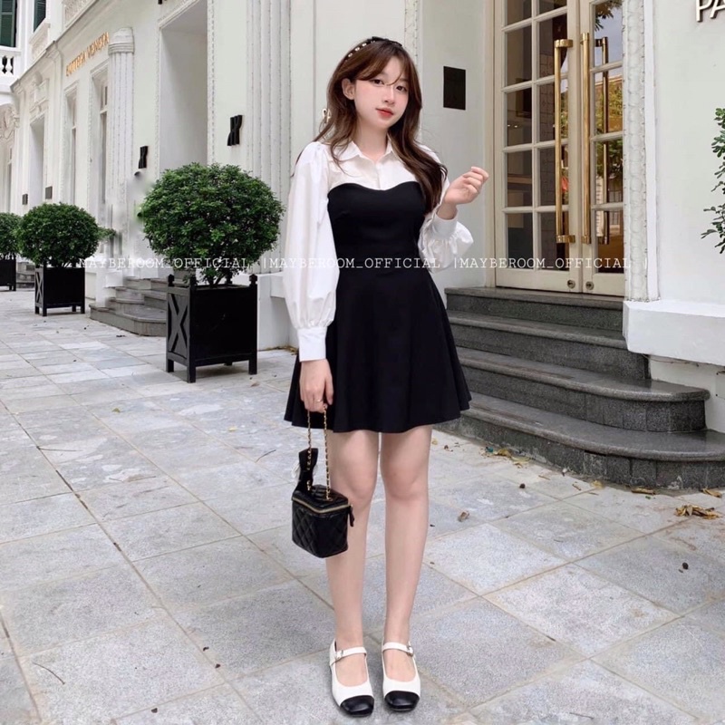 [Đầm bigsize] Đầm phối tay trắng dài xoè nhẹ 60kg đến 90kg L-XL-XXL Shop Táo Đỏ bigsize