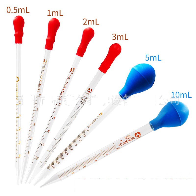 Ống hút nhỏ giọt artemia bằng thủy tinh chia vạch (Ống pipet quả bóp cao su) 0.5 ml - 1 ml - 2 ml - 3 ml - 5 ml - 10 ml