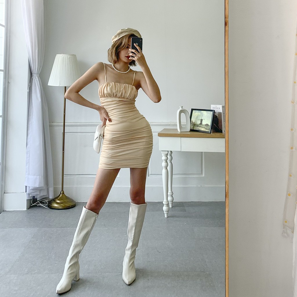 EUDORA CAMI DRESS - Đầm 2 dây body nhún 2 bên sườn. | BigBuy360 - bigbuy360.vn