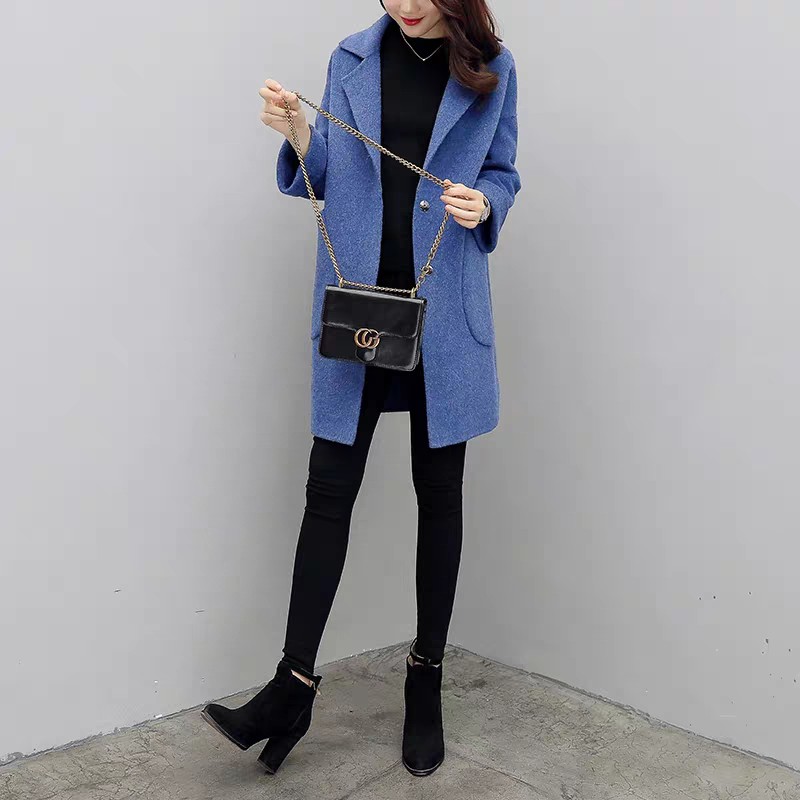 Áo khoác dạ lì dáng dài, áo khoác dạ nữ, phong cách Hàn Quốc