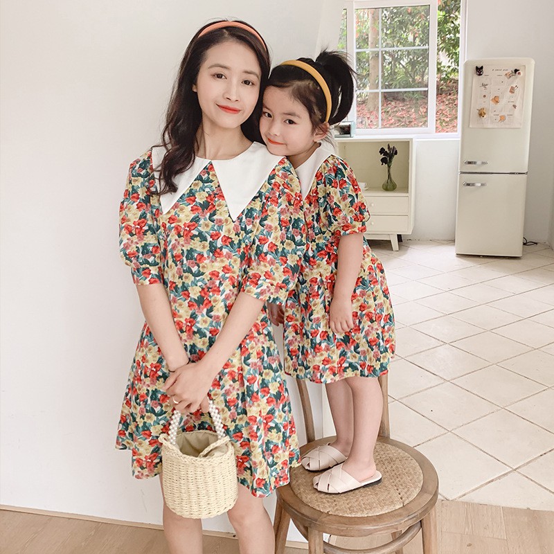 Áo đôi đầm mẹ và bé ❤️FREESHIP❤️ đồ đôi váy hoa mẹ và bé xinh xắn MB01
