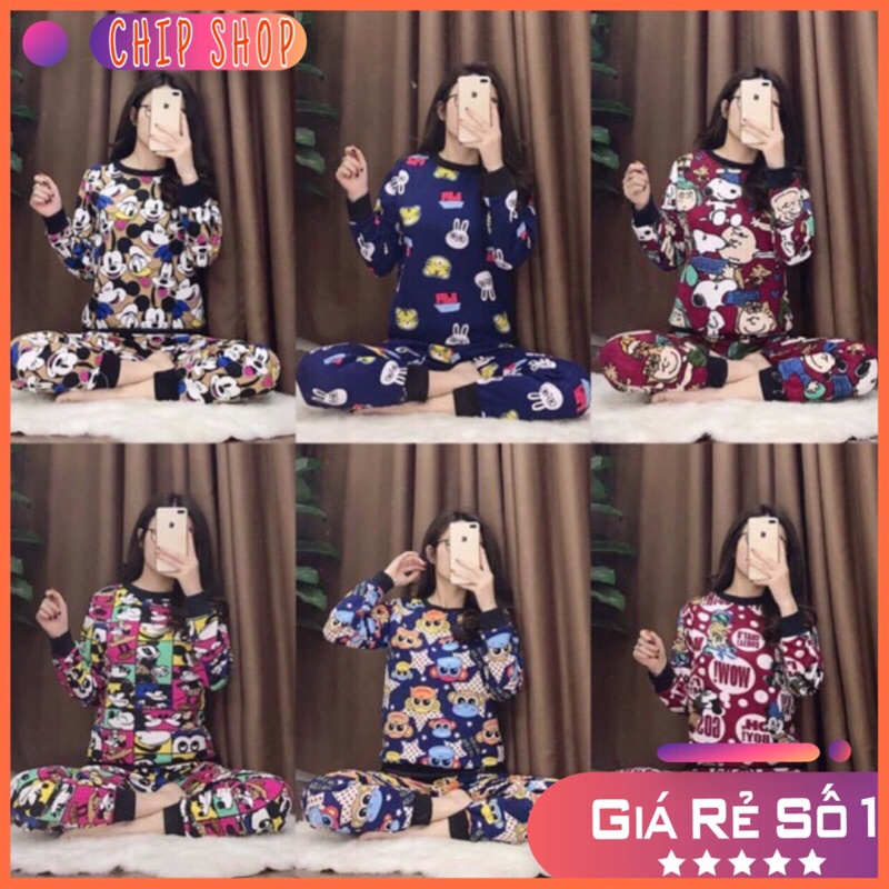 BỘ NỈ BÔNG NỮ HÀNG DÀY DẶN NHIỀU HÌNH CỰC CUTE (KÈM ẢNH THẬT)
