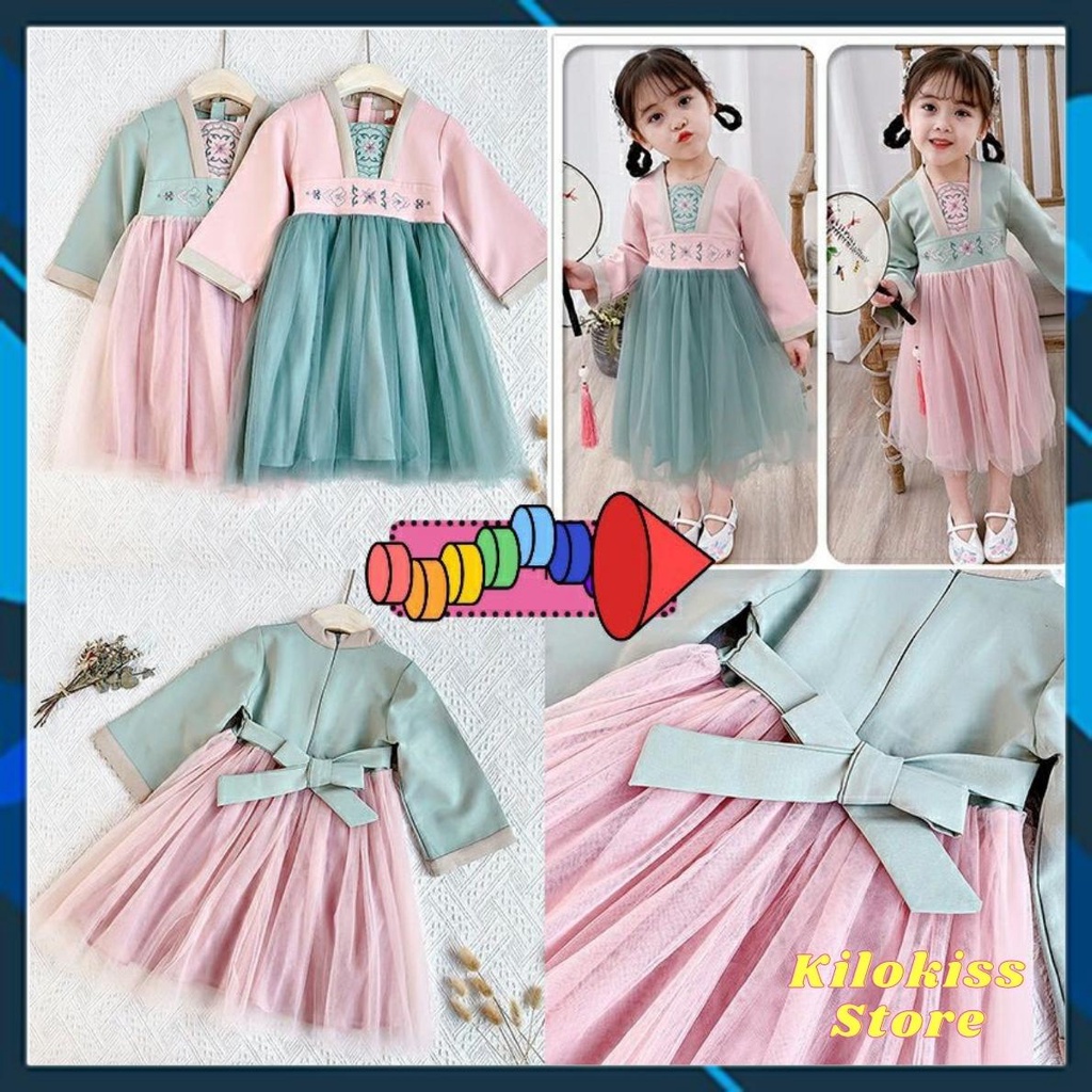 Váy cổ trang phong cách hàn quốc cho bé ( tặng kẹp tóc)