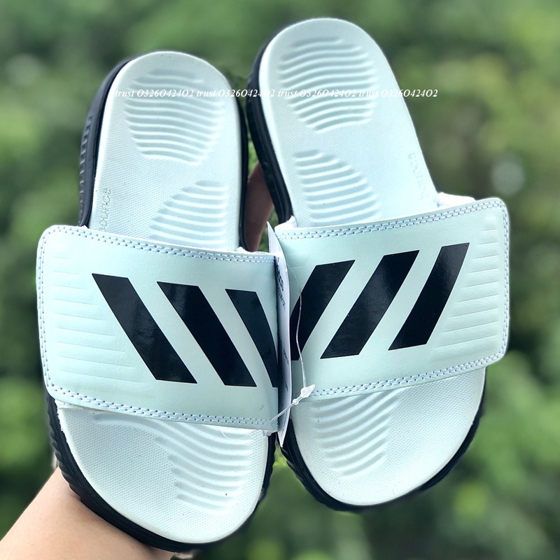 Dép Alphabounce adidas ❤️FREESHIP + FullBox❤️ quai ngang nam 3 sọc màu mint sọc đen chất xịn 1-1, đế dày nhẹ quai da