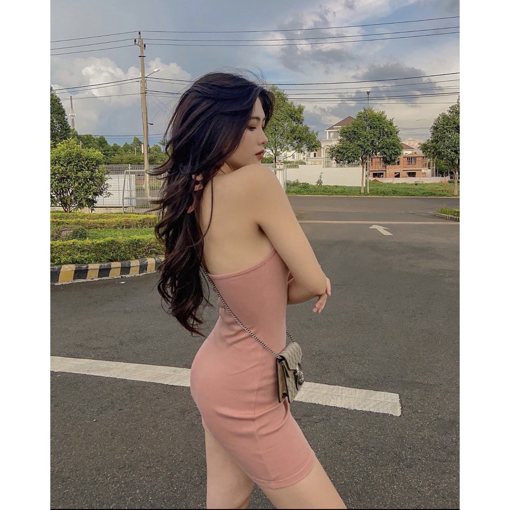 Đầm body yếm HHVINTAGE kiểu cột dây, dáng ngắn