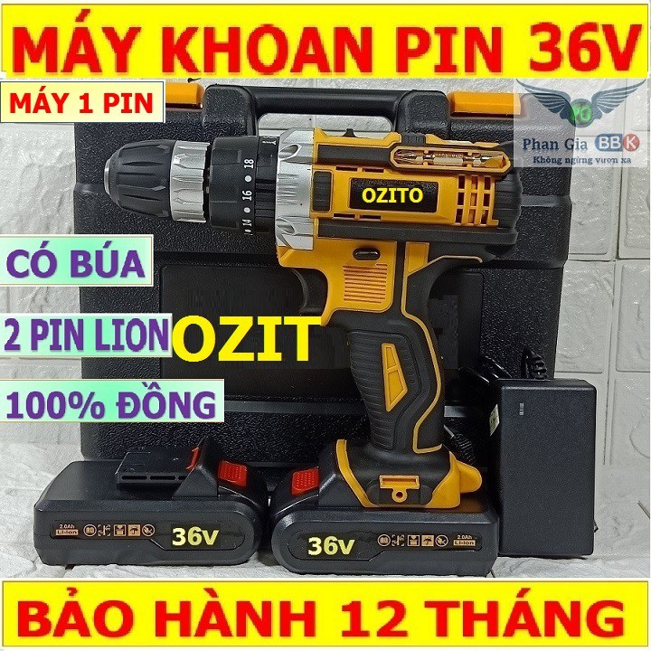 Máy khoan bê tông búa, máy khoan pin bê tông búa, Máy khoan bê tông dùng pin OZITO 36V TẶNG BỘ MŨI KHOAN