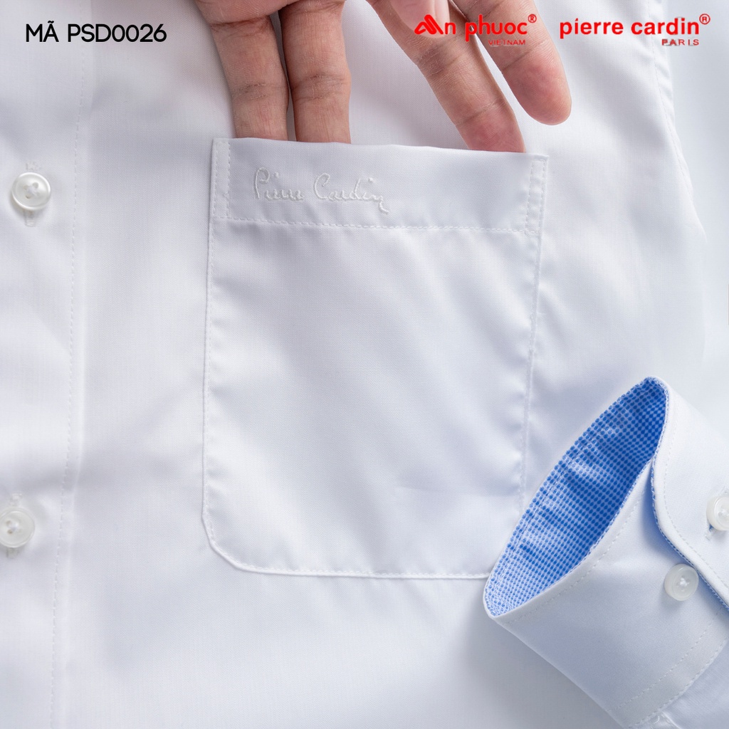 Áo sơ mi nam dài tay màu trắng Pierre cardin  cao cấp chất cotton thấm hút mồ hôi tốt không nhăn form regula