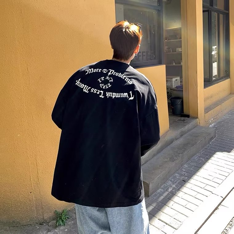 Áo Thun Tay Dài Cổ Tròn Dáng Rộng In Chữ Phong Cách Thời Trang unisex Oversize M-5XL