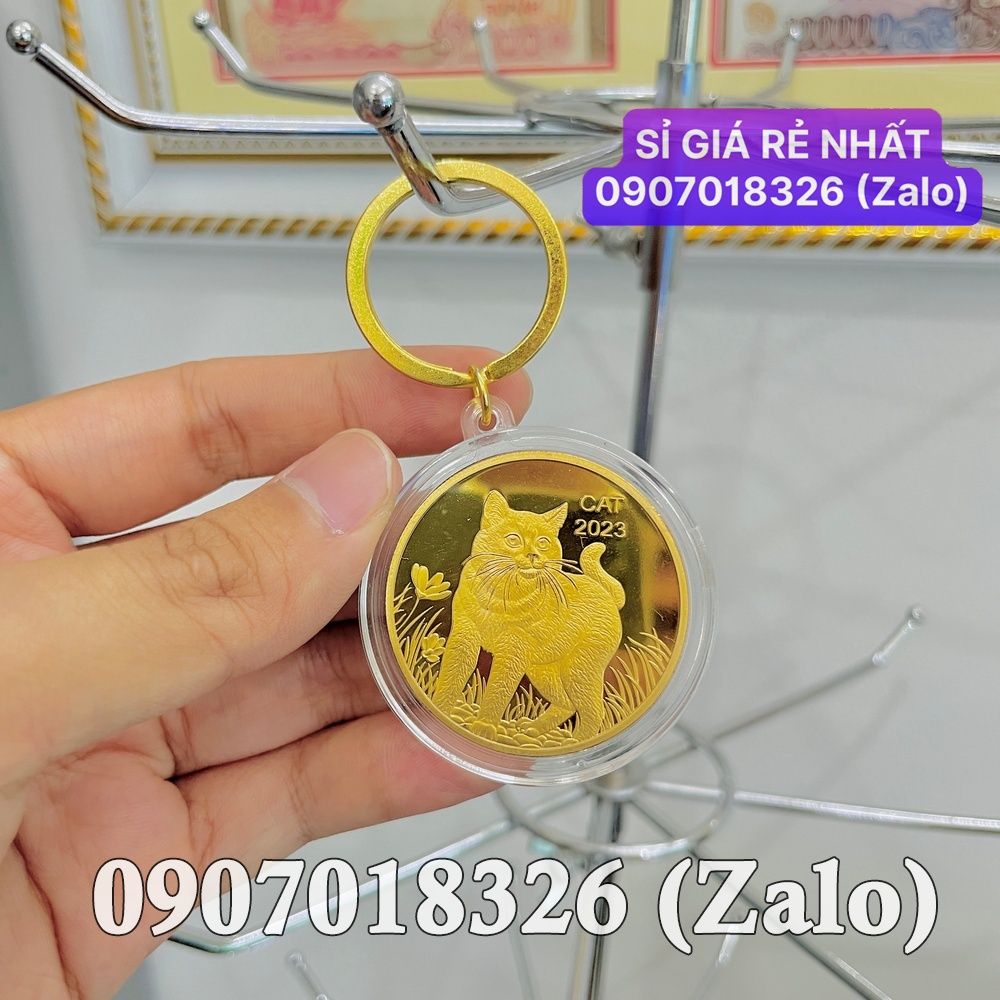 Móc treo balo, chìa khóa Xu Hình Con Mèo Vàng từ Úc lì xì Tết sang trọng