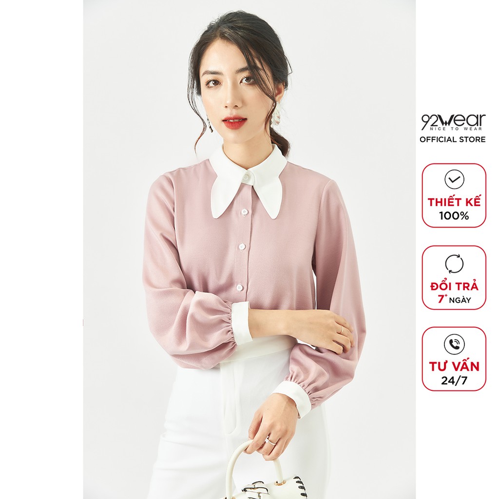 Áo sơ mi nữ dài tay 92WEAR thiết kế công sở thanh lịch ASA1725