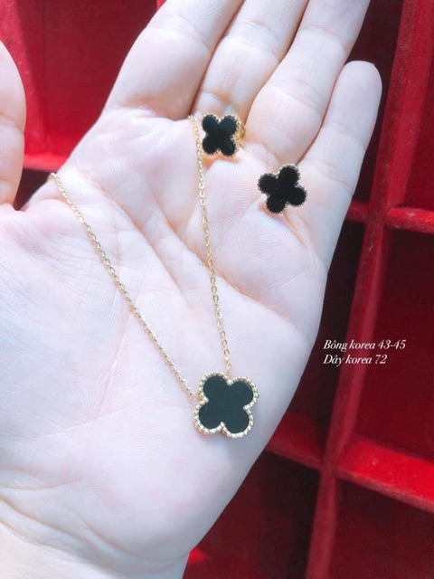 Bộ trang sức cỏ 4 lá đen vàng korea