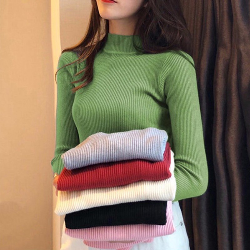 Áo len cổ THẤP 3 PHÂN  tay dài Co giãn ôm sát giữ ẤM CHO BẠN nữ HOT