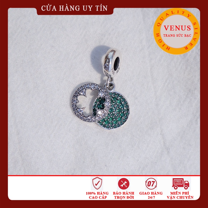 Charm cỏ 4 lá xanh lá- Bạc 925 cao cấp- Trang sức bạc Venus