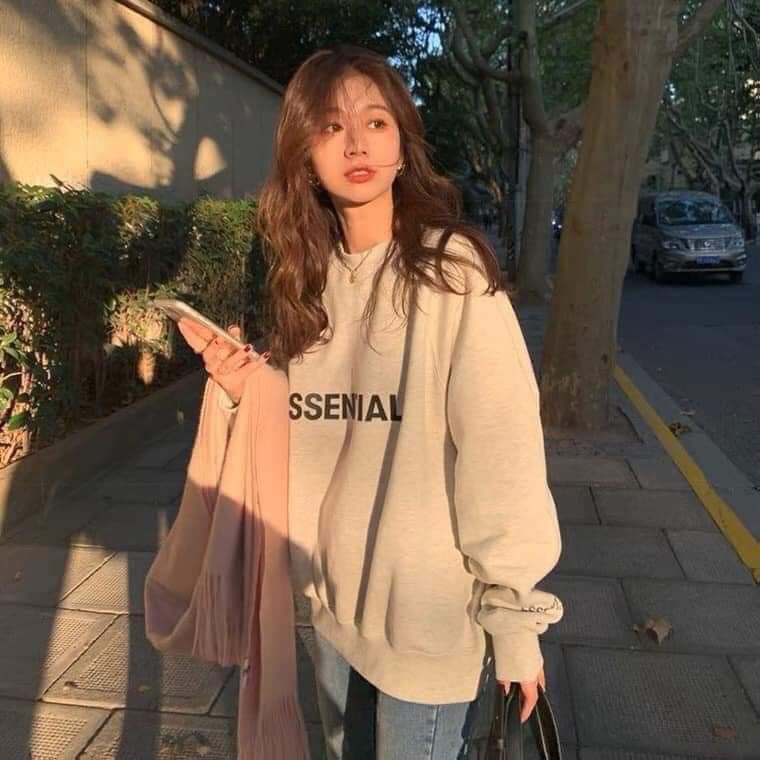 Áo Sweater ESSENTIALS Áo Sweater Chất Nỉ Ngoại Form Rộng Tay Bồng Unisex