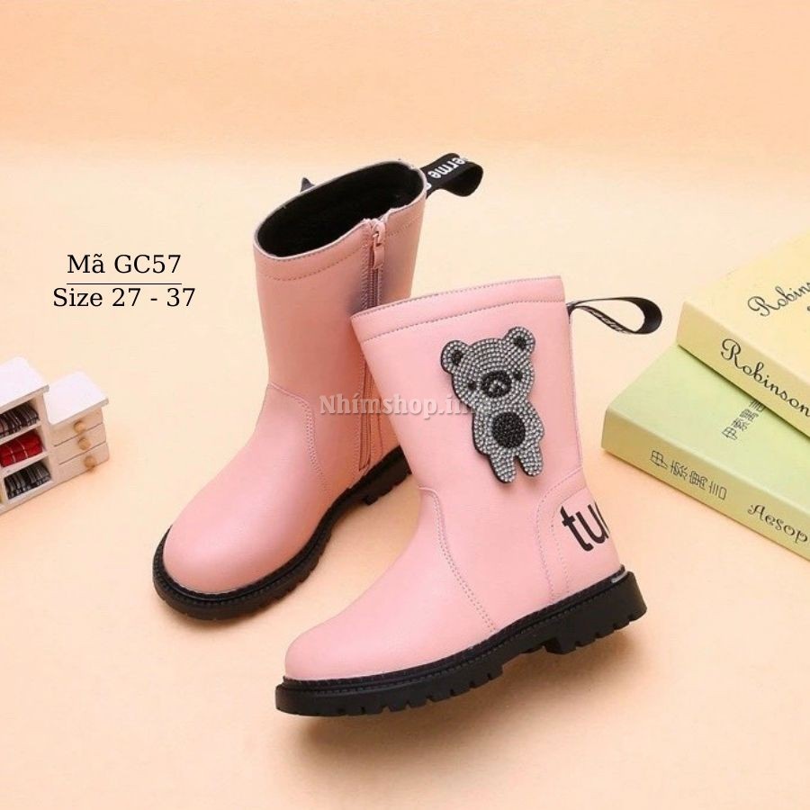Giày bốt cổ cao cho bé gái 3 - 12 tuổi màu hồng khóa kéo điệu đà và duyên dáng phong cách Hàn Quốc GC57