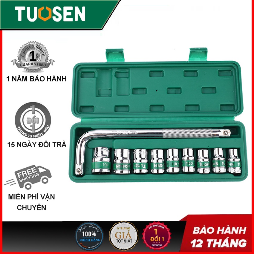 Bộ khẩu sửa xe 1/2 TUOSEN (10 chi tiết bao gồm cả tuýp): 10mm, 12mm, 13mm, 14mm , 17mm, 19mm, 21mm, 22mm, 24mm