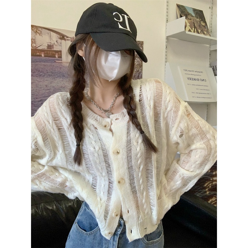 【ZHELIHANGFEI】Áo Cardigan Dệt Kim Tay Dài Lưng Cao Kiểu Dáng Quyến Rũ