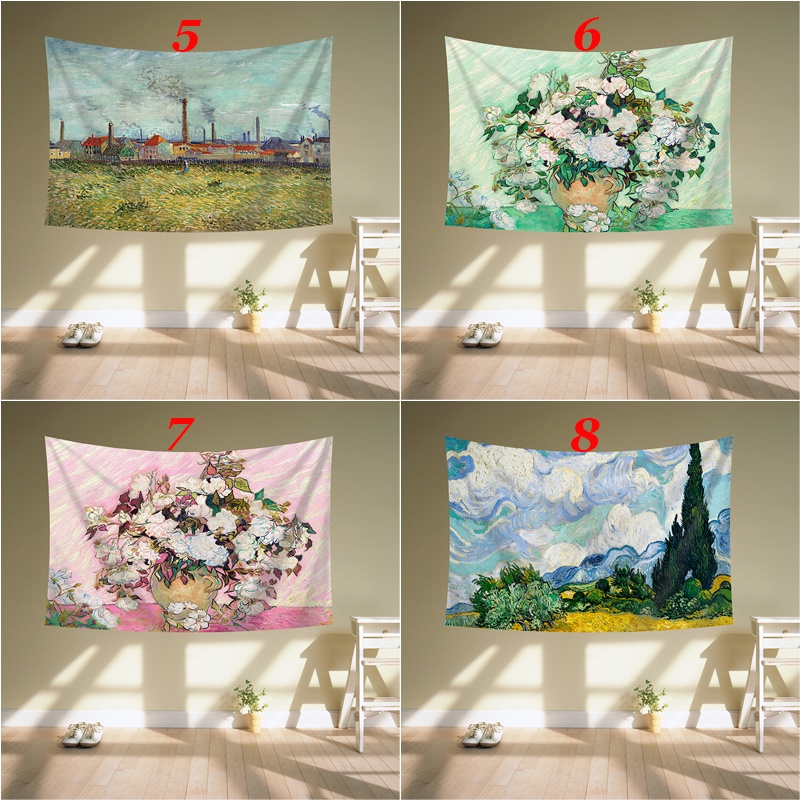 Thảm Treo Tường Trang Trí Hình Tranh Sơn Dầu Kèm Kẹp Treo Chất Liệu Polyester