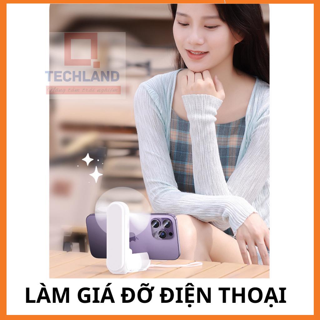 Quạt cầm tay mini gấp gọn tích hợp đèn pin giá đỡ điện thoại và gương USB đa năng có đế để bàn tiện lợi QTechLand shop
