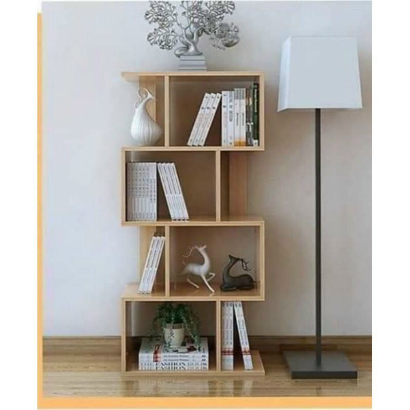 Kệ sách díc dắc mẫu mới 4 tầng 2 màu gỗ và trắng