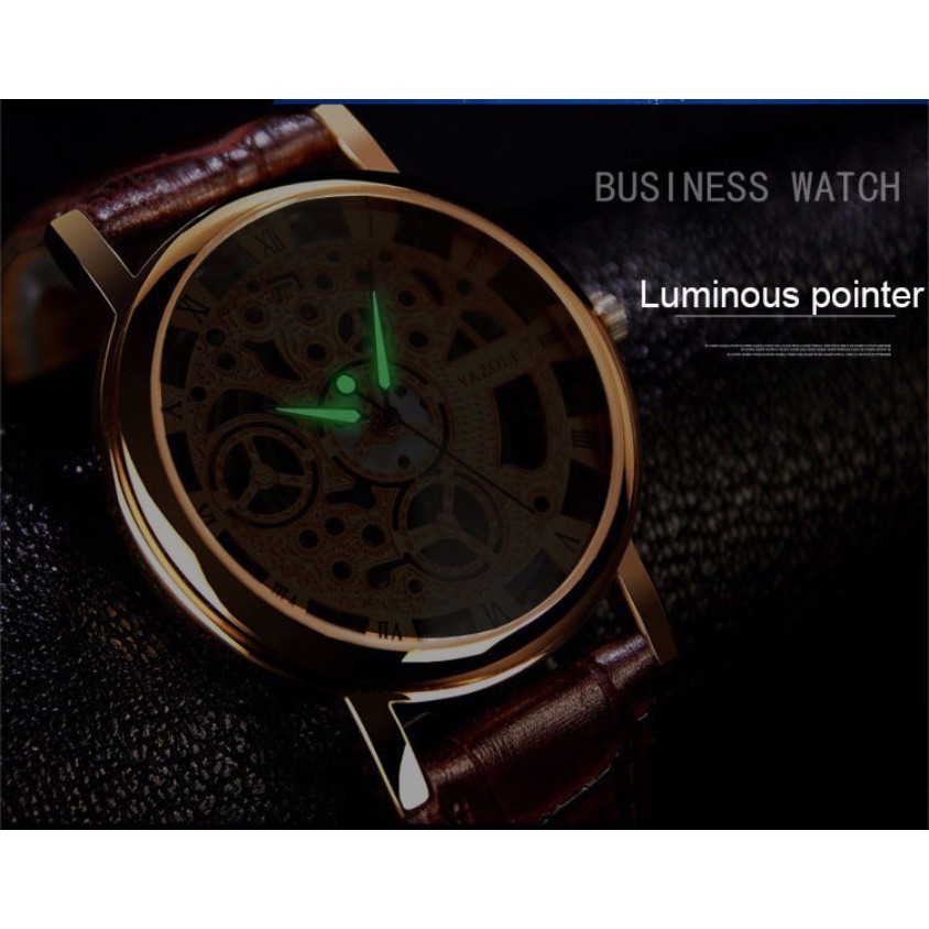 Đồng hồ nam YAZOLE giả cơ cực chất dây da mềm đeo êm tay chống nước tốt YGC01