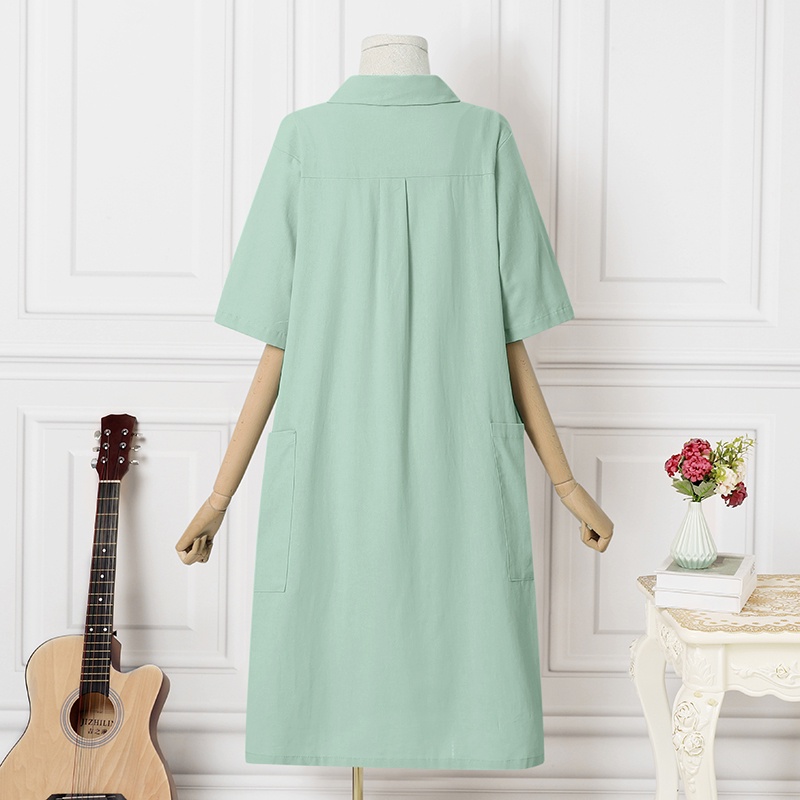 Đầm midi Zanzea tay ngắn cổ bẻ có túi bên dáng rộng sành điệu cho nữ