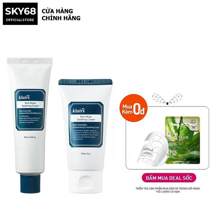 [Mã FMCGMALL -8% đơn 250K] Kem Dưỡng Cho Da Khô Klairs Rich Moist Soothing Cream 60ml/80ml